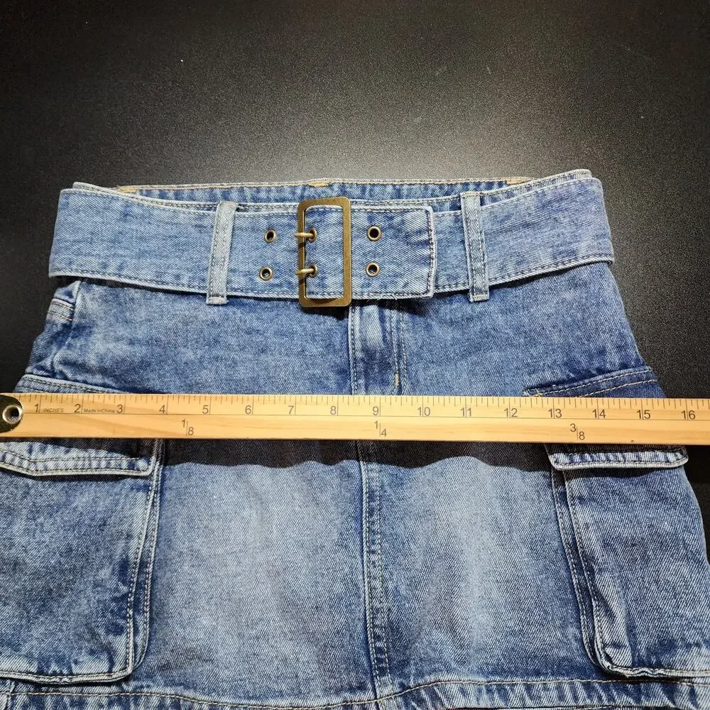 Justice Girls Denim Belted Cargo Skirt Size 12 26